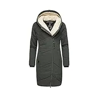ragwear gordon long manteau d'hiver chaud matelassé avec capuche pour femme tailles xs à xxl, olive foncé 22, l