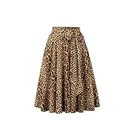 vintage femmes jupe imprimé léopard jupe avec poche ceinture évasée décorative jupe trapèze longueur au genou décontracté dames elégant et polyvalent (color : a, size : s code)
