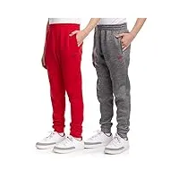 reebok pantalon de jogging actif pour gar on - lot de 2 pantalons de surv tement en polaire (taille : 8-20), ruban rouge, 8