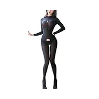 agoky combinaison complet femme sexy bodystocking catsuit en nylon brillant sous-vêtements justaucorps bodysuit jumpsuit lingerie coquine nuisette d noir taille unique