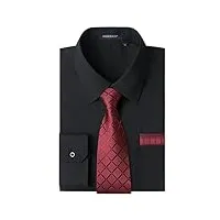 hisdern chemise noir homme manches longues business chemises avec cravate habillée chemise casual mariage avec poche regular m
