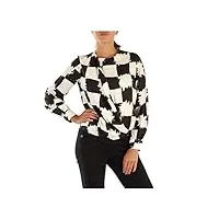 manila grace femme chemise blouse croisée c213vs, crème/noir., 48