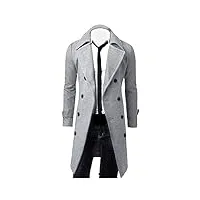 manteau long 3/4 pour homme - manteau d'hiver épais à double boutonnage - coupe-vent - style décontracté - coupe ajustée, 0b-gris, m