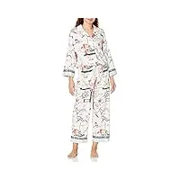 natori pyjama en satin de coton imprim kana, longueur 68,6 cm/entrejambe 66 cm, blanc chaud., s