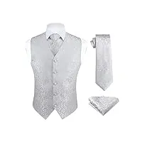 hisdern - ensemble pour homme en tissu jacquard avec gilet à motif cachemire, cravate à motif et mouchoir de poche - pour mariage et fête - xs-6xl, xxxl
