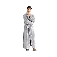 chemise de nuit contrastée pour hommes ， peignoir en flanelle tout-en-un plus fat plus size ， pyjama fat d'automne et d'hiver,grey-man/3xl