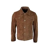 blouson en daim véritable pour homme style veste en jeans courte biker classique vintage - marron clair xxl