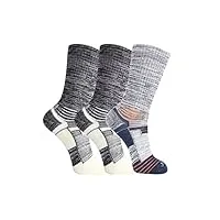 ja vie javie chaussettes hautes respirantes 68 % laine mérinos pour homme et femme, 3 paires : 2 noires + 1 bleu marine, large