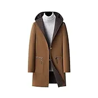 manteau d'hiver en laine pour homme - manteau long à capuche - style décontracté et élégant - Épais, camel, m