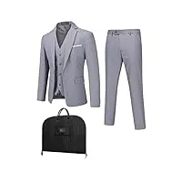 cloudstyle costume homme 3 pièces mariage slim fit smoking casual veste gilet et pantalon avec housses à vêtements gris clair l