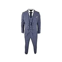 costume homme tweed à carreaux 3 pièces style vintage classique bleu coupe ajustée - bleu 48
