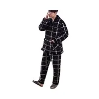 pyjama homme hiver veste matelassée en molleton de corail, pyjama maison automne et hiver trois couches Épaississement et velours hiver flanelle chaud pyjama ensemble