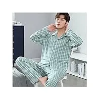hommes plaid automne hiver vêtements de nuit pyjamas pyjamas ensemble casual rayé homme homewear vêtements de maison (color : a, size : xl(65-80kg))