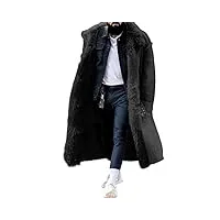 shinroad manteau long d'hiver pour homme en fausse fourrure épaisse à manches longues avec poches chaudes et boutons pour l'extérieur noir l