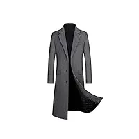 trench coat extra long en laine pour homme manteau d'hiver en cachemire coupe ajustée coupe-vent, gris extra long, xl