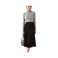 jupe mi-longue pour femme 100 % pur cachemire jupe trapèze taille haute jupe en laine épaisse style coréen, noir , 44