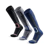 weierya 3 paires chaussettes de ski laine mérinos, longues thermique chaussettes hautes pour ski, randonnée, cyclisme, sport d'hiver bleu retro noir gris bleu xl
