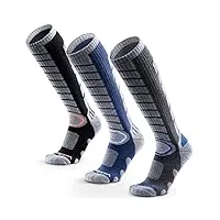 weierya 3 paires chaussettes de ski laine mérinos, longues thermique chaussettes hautes pour ski, randonnée, cyclisme, sport d'hiver violet noir gris bleu l