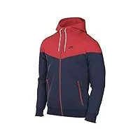 nike homme sportswear heritage essentials windrunner sweatshirt, midnight navy/lt crimson/midnight navy, xl eu