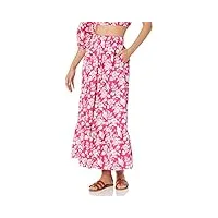 the drop jupe midi pour femme, coupe volantée anupa en coton motif floral, rose vif, taille s