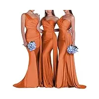 robe de mariée sirène de demoiselle d'honneur longue sans manches sexy plissée une épaule froncée robe de demoiselle d'honneur, orange, 34