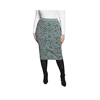 ulla popken femme grandes tailles jupe midi, design zèbre, taille élastique, matière jacquard menthe 58+ 812080189-58+