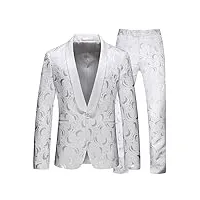 costume 2 pièces pour homme - blazer jacquard rose - robe de smoking tendance - manteau de sport élégant (veste + pantalon), blanc, xxl