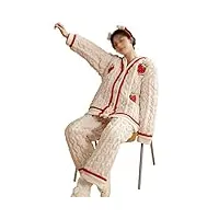 ensembles de pyjamas chauds et Épais pour femmes hiver ensemble de pyjama en molleton de corail à manches longues pantalon complet pyjama fille vêtements de nuit (couleur : beige, taille : code xxl) (