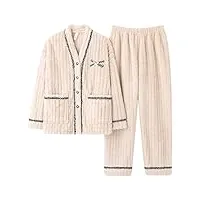ensembles de pyjama en molleton pour femme vêtements de nuit mignons pyjamas à manches longues à col en v confortable chaud doux (couleur : a, taille : code xl) (code a xxl)