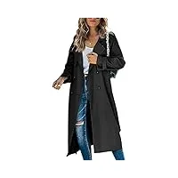 minetom trench-coat long pour femme trench couleur unie avec ceinture léger à double boutonnage coupe-vent printemps automne manteau b noir s