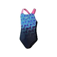 speedo girls digital placement splashback maillot de bain fille, true navy/rose violet/ bleu flame/bright jaune/lapis bleu, 9-10 ans