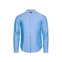 superdry t- shirt studios linen bd l/s chemise, blue bonnet, l homme