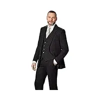 costume 3 pièces pour homme en tweed à chevrons - coupe ajustée - solide - pour mariage (blazer + gilet + pantalon), noir , l