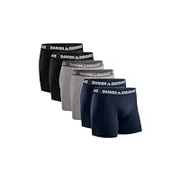 danish endurance lot de 6 boxers en coton ultra doux, caleçon confortable et respirant, pour homme, multicolore (2x noir, 2x gris, 2x bleu marine), xxl