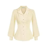 chemisiers hiver femmes manche longue chic blouse top formel business cérémonie couleur unie taille elastique boutons beige -5 xl