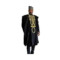 hd tenue africaine pour homme classique avec strass agbada costume broder boubou caftan, noir 13., xx-large