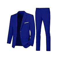 lynerun costume 2 pièces pour homme coupe ajustée à deux boutons avec revers cranté solide veste et pantalon ensemble smoking pour bal de fin d'année, bleu royal, taille l