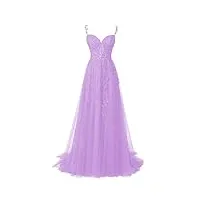 qsico femmes tulle robes de soirée Élégantes dentelle appliques robes de bal longue split robe de bal formelle, lilas, 36