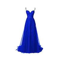 qsico femmes tulle robes de soirée Élégantes dentelle appliques robes de bal longue split robe de bal formelle, bleu roi, 34