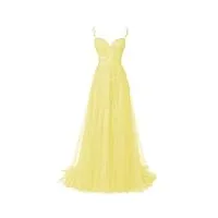 qsico femmes tulle robes de soirée Élégantes dentelle appliques robes de bal longue split robe de bal formelle, jaune, 36