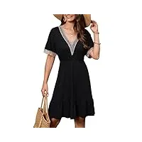 clearlove robe courte et élégante pour femme - en dentelle - col en v - longueur genou - robe de plage - robe de loisirs - tunique, noir , xl