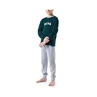 schiesser pyjama pour garçon - qualité chaude - tissu éponge - polaire - interlock - taille 140 à 176, vert foncé_180001, 14 ans