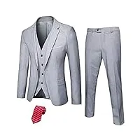 hihawk costume 3 pièces pour homme en tissu extensible, coupe ajustée, un bouton, veste, pantalon avec cravate., gris clair, taille s