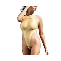 maillot de bain une pièce sexy transparente lorsqu'il est mouillé, monokini à coupe haute et col haut, doré, taille s