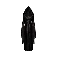ro rox lucinda robe médiévale à capuche à manches longues sexy maxi renaissance tunique gothique, noir, 5xl