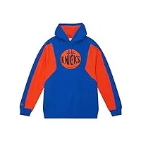 mitchell & ness nba color blocked hoodie 2.0, bleu roi/orange, m