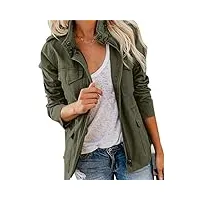dgkaxiyahm veste militaire multi-poches pour femmes anorak de terrain utilitaire à manches longues et fermeture éclair veste slim spring fall outwear (vert,s)