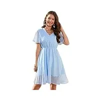 kojooin robe pour femme elégante mini robe longue courte swiss dot encolure en v manches courtes robe de plage casual robe bleu clair m