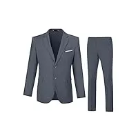 costume 2 pièces pour homme - coupe ajustée - blazer de mariage, bal de fin d'année, smoking, veste et pantalon, gris, taille m