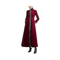 ownwfeat manteau long épais en laine mélangée pour femme - automne hiver - rétro - chaud - col montant - coupe ajustée, rouge foncé, m